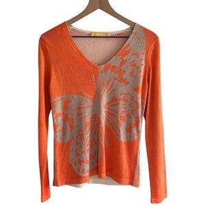 BiBA Bamboo Blend V-Neck Butterfly Knit Sweater Women’s Size 1/ EU 36/Small